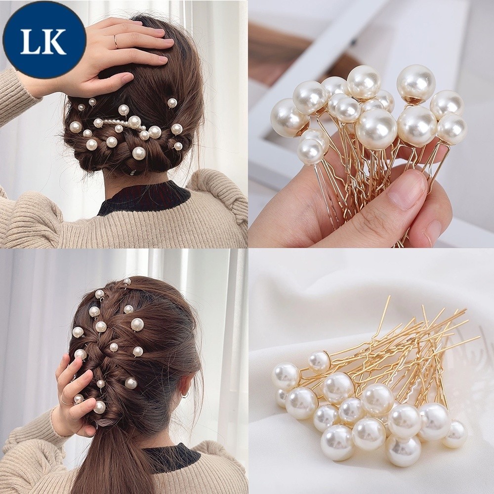 LK 16Pcs Bridal U-shaped Pearl Hair Stick Women Korean Fashion Elegant Hair Clip Hair Accessories Wedding Hairstyle