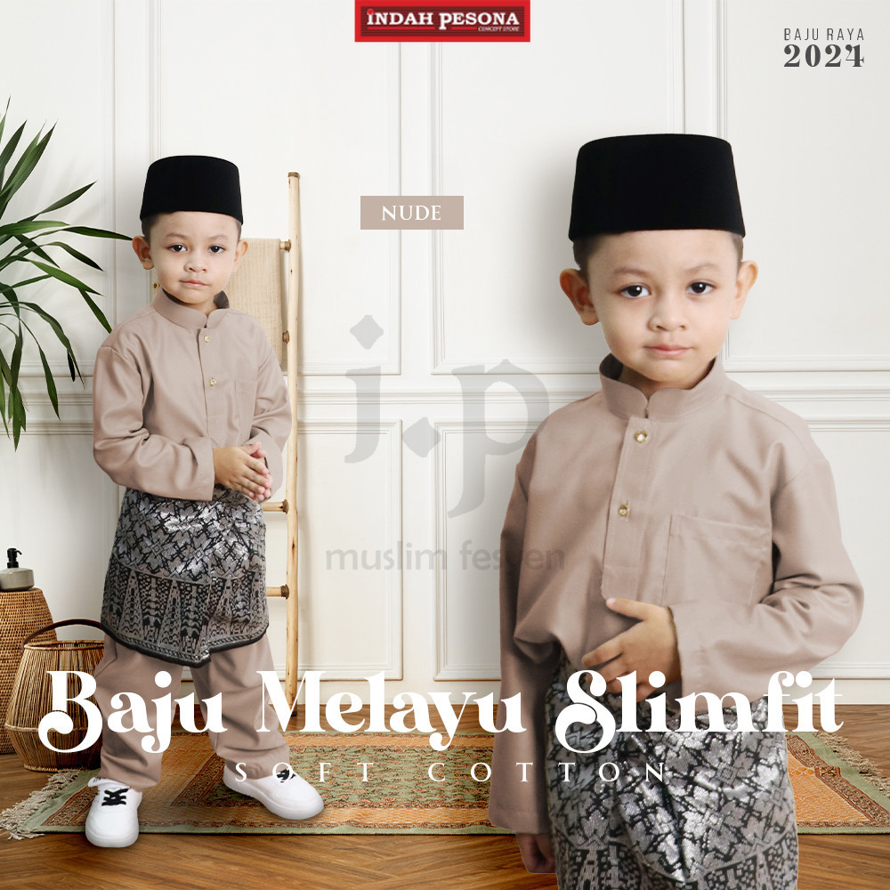 NUDE Baju Melayu Pasang BUDAK Soft Cotton SlimFit / Size : 0-14 / Baju Raya Baby