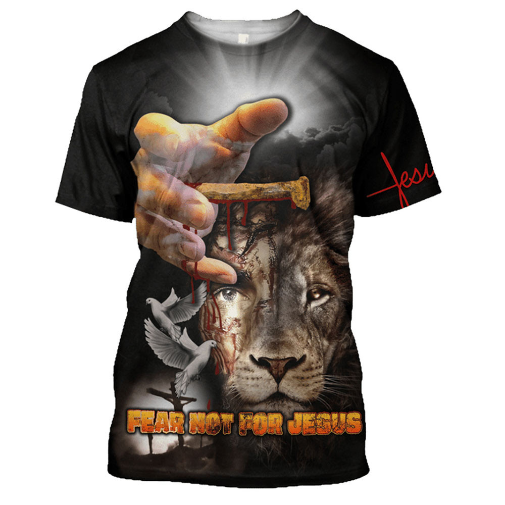 God Religious Christ Jesus And Lion 3d Printed Men's T -shirts, O Lead Street Clothing Short Sleeves.