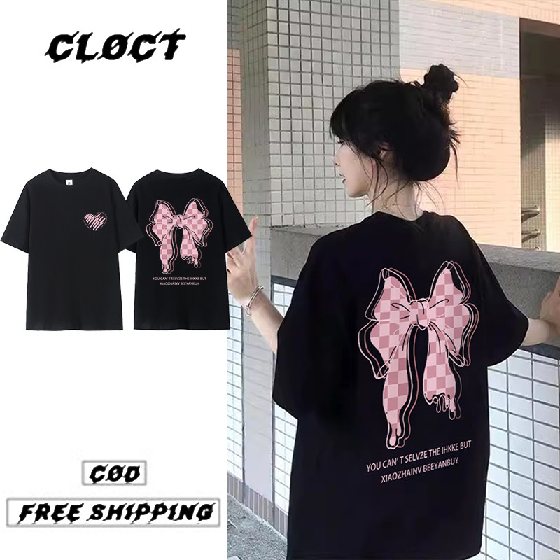 P000165*Cloct Oversized t shirt Woman Baju t shirt Oversize Perempuan Summer Casual Women's Loose Short Sleeved Pink hair clip Printed Korean Style