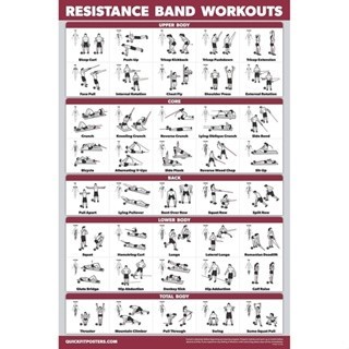 Resistance Bands Workout Exercise Poster Double Sided Laminated