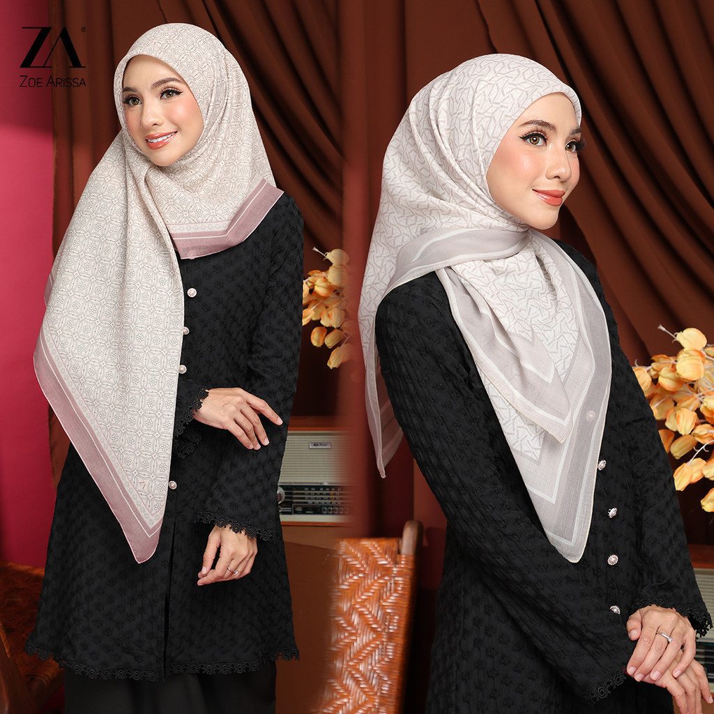 Koleksi D Modest ZOE ARISSA TUDUNG BAWAL PRINTED CORAK SHAWL RAYA 2024 COTTON VOILE BIDANG 45 Printed