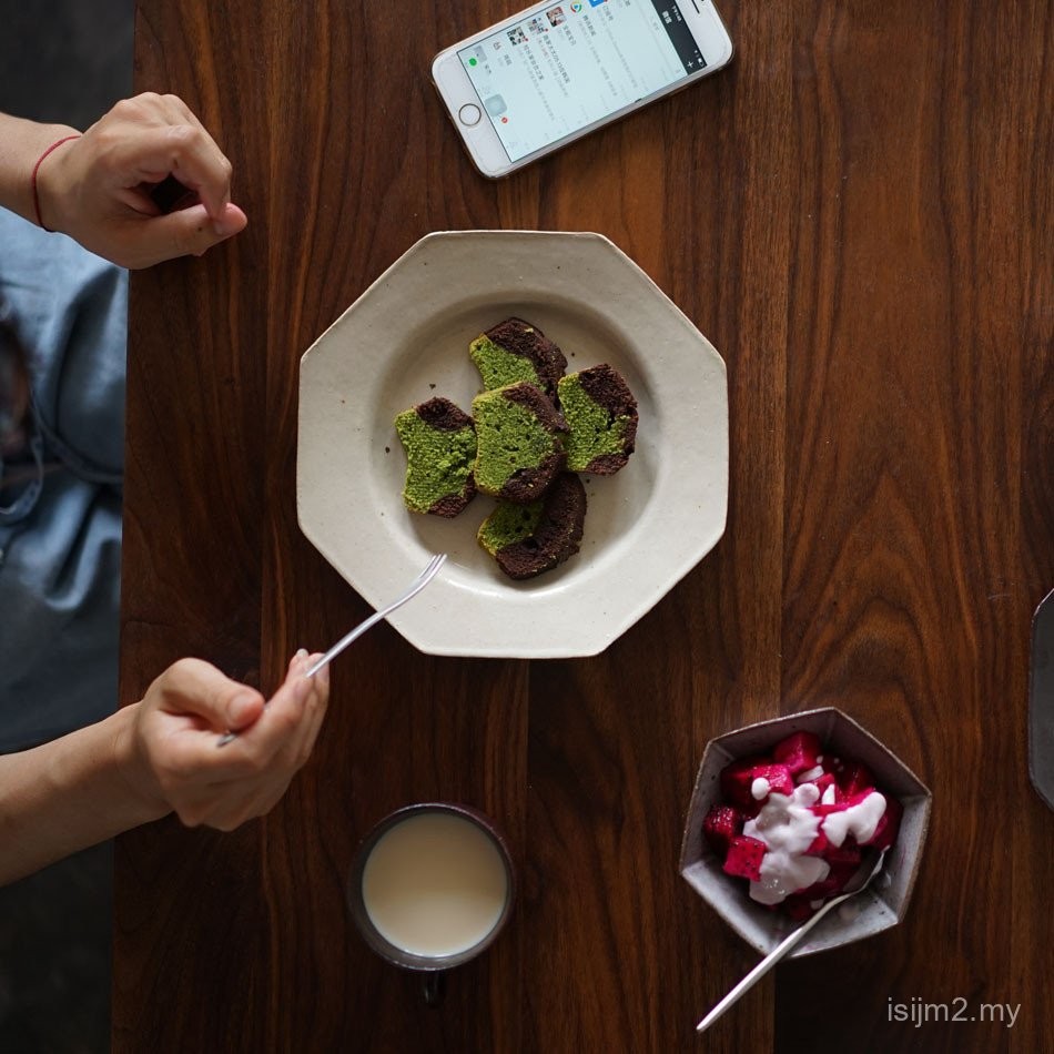 Hexia | Hand-Made Octagonal Plate Stoneware Dinner Plate Hand-Made Powder Pottery Handmade Ceramics