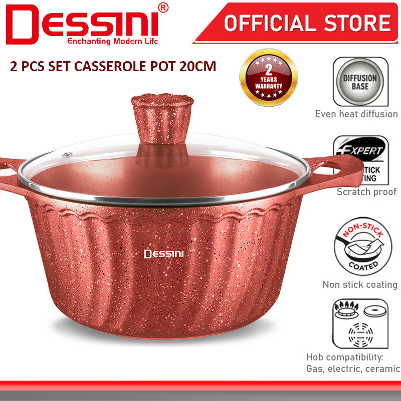 DESSINI ITALY iLT-20 Granite Die Cast Aluminium Non Stick Casserole Pot Bowl Deep Fry Pan Cookware Tool PERIUK (20cm)