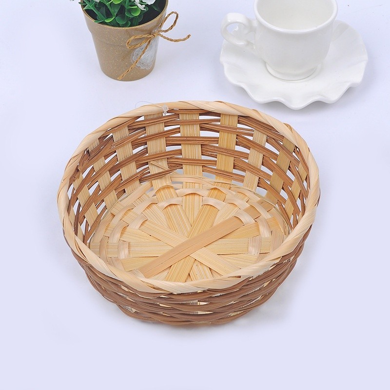 [Ready Stock] Handmade Round Bamboo Woven Weaving Basket Bread Basket Rattan Cane Snacks Container Basket Storage手工竹编水果篮
