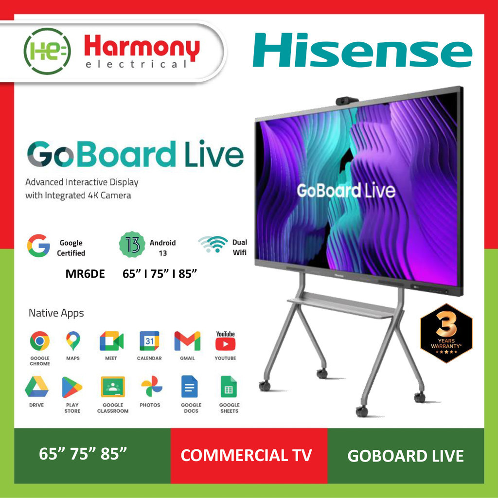 HISENSE 86" Commercial TV GoBoard Live 86MR6DE Advanced Interactive Display Integrated 4K Camera Education / Retail