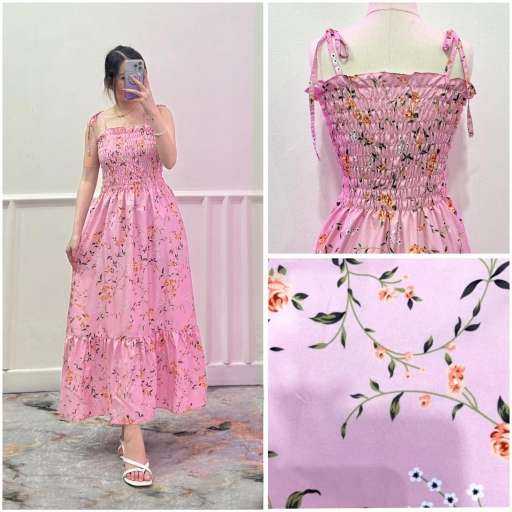 RIK WOMEN'S DRESS CANDAKENSI WOMEN'S STRAP DRESS ANKLE LENGTH TANKTOP DRESS LONG BABYDOLL/ Cool Long Ayuna Dress with Pleated Straps