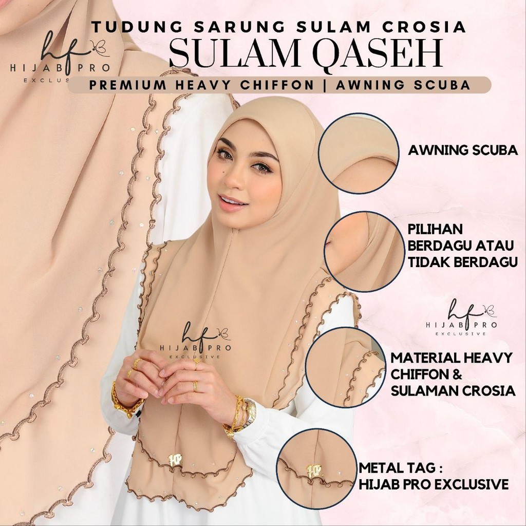 SEROJA QASEH TUDUNG SARUNG SULAM CROSIA BERDAGU SAIZ M,L,XL,XXL KAIN CHIFFON AWNING SCUBA BATU TABUR METAL TAG