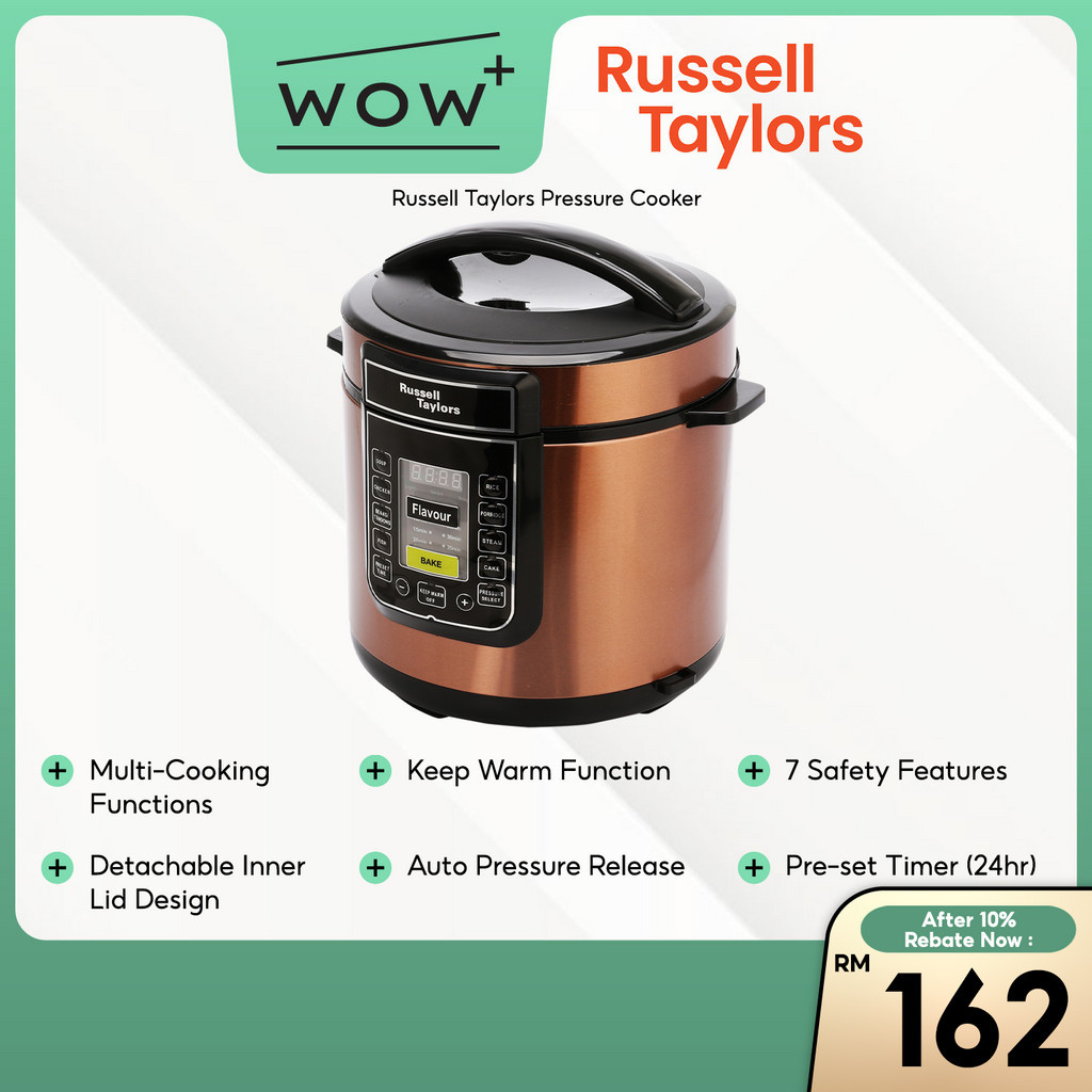 Russell Taylors PC-60 | PC-80 | PC-12 Pressure Cooker- 6.0L-12L, Featuring 9-Smart Multi Rice Cooker