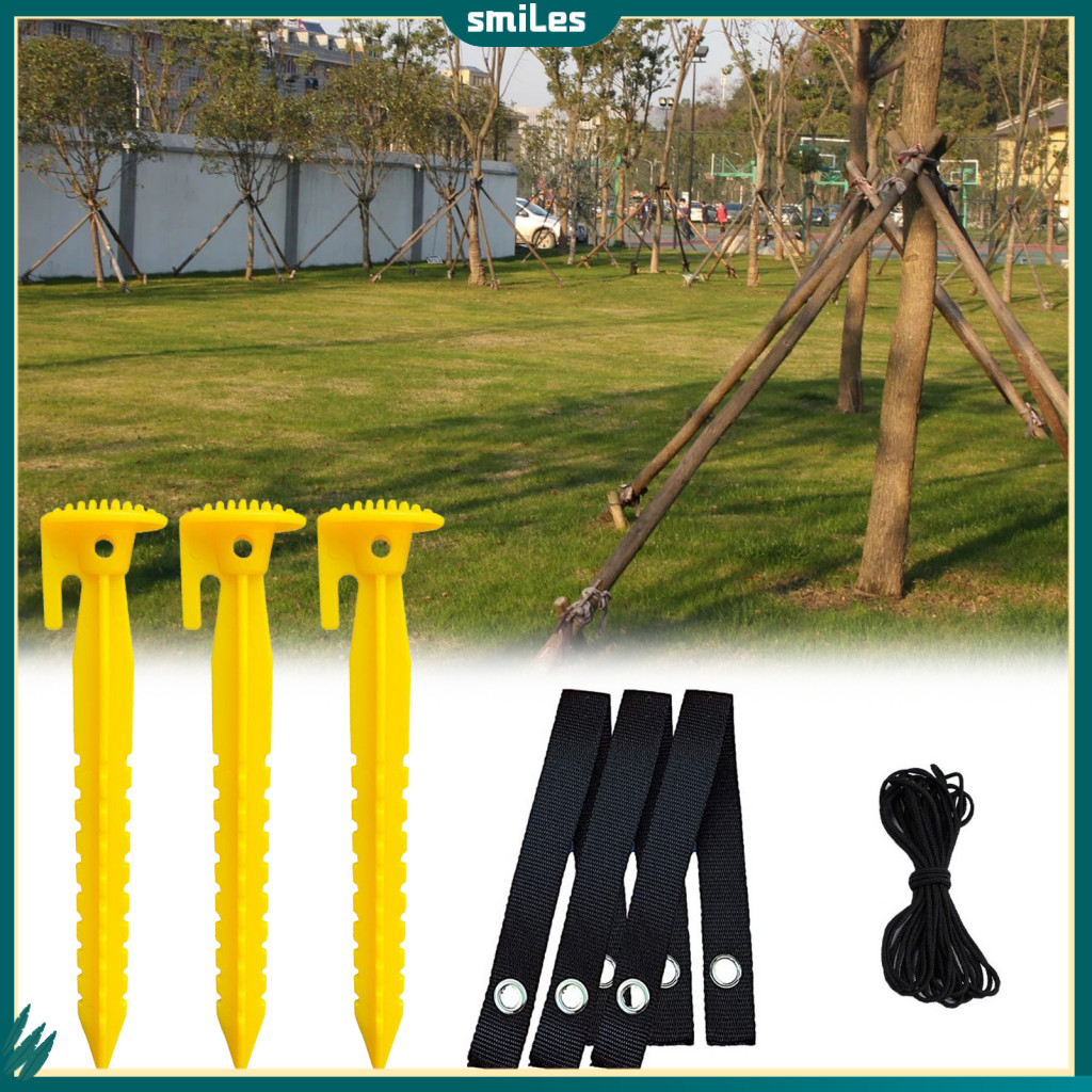 smiles| 1 Set Tree Correction Plant Support Anchors Flat Wrap High-tensile Rope Plastic Tree Staking Kit for Courtyards