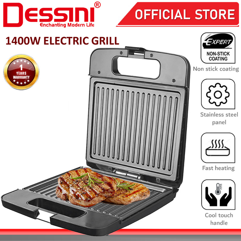 DESSINI ITALY Double Sided Electric Pizza Panini Waffle Sandwich Maker Toaster Barbecue BBQ Grill Non-Stick Baking Pan