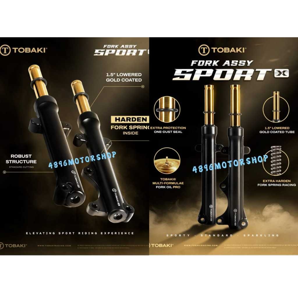 100% ORIGINAL TOBAKI FRONT FORK SPORT ( LOWERED 1.5 INCHI / 4CM ) GOLD Y15 Y16 LC135 V1-V8 55C 55D NVX RS150 RSX VARIO