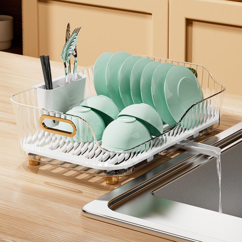 Kitchen Sink Light Luxury Shelf Dish Storage Household Multifunctional Dishwasher with Drain Hole Countertop Drain Dish Rack