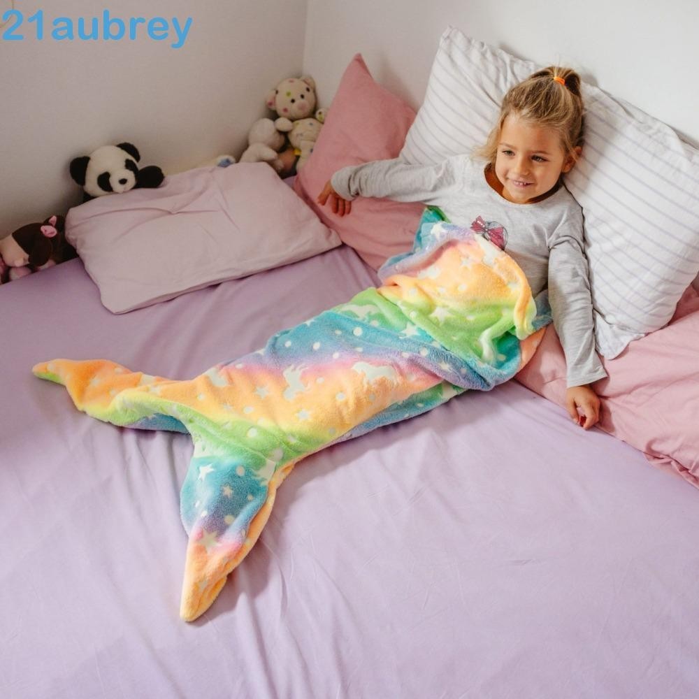 AUBREY1 Mermaid Sleeping Bag, Flannel Cozy Rainbow Mermaid Blanket, Kick Resistant Flannel Blanket Soft Beautiful Universal Mermaid Tail Blanket Children