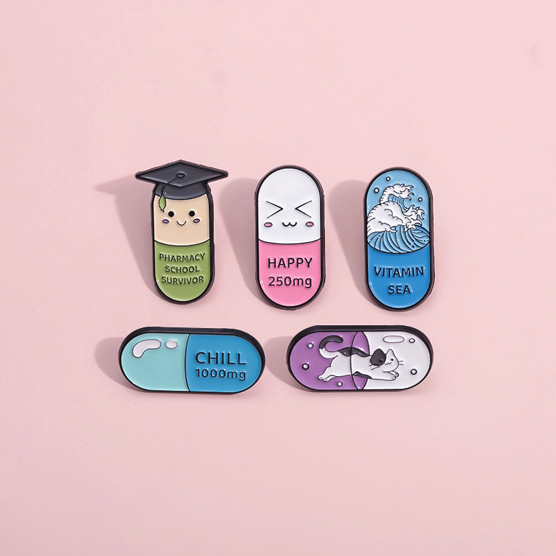 Cute Mood Colorful Pills Enamel Pin Brooch Creative Chill Happy Brooches Metal Badge Jewelry Gift for Friends