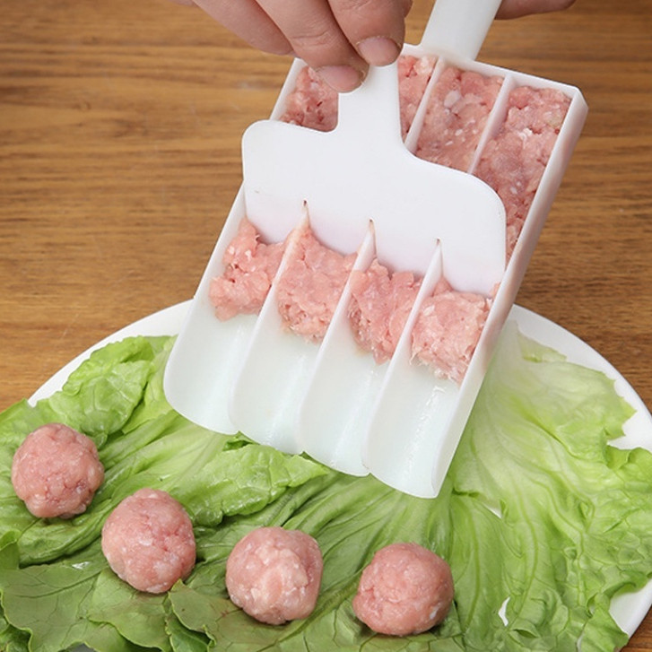 【MY Ready stock】4Rows Creative Plastic Meatball Maker Set Fried Fish Beaf Meat Making Balls Mold Kitchen Gadgets