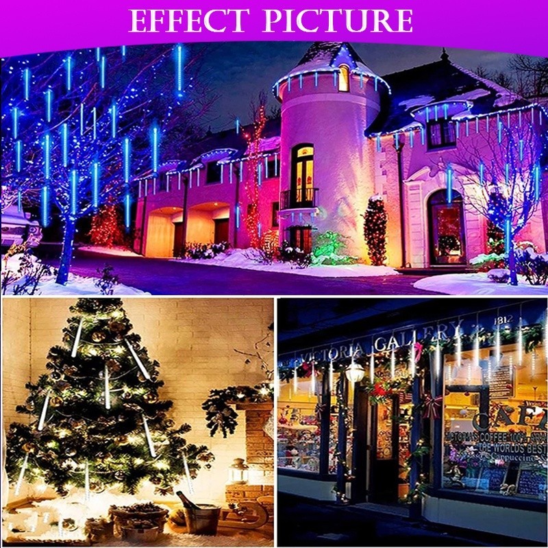 Durable Reliable Solar LED Meteor Shower Rain Lights Fairy String Outdoor Waterproof Garden Light 8 Tubes 144 Leds 30... - Image 4