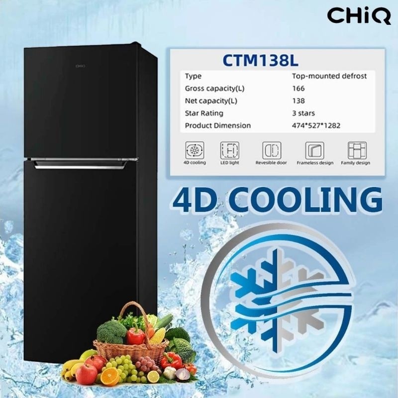 CHiQ Fridge 2 Door Top Freezer Refrigerator (166L) CTM138L Peti Sejuk