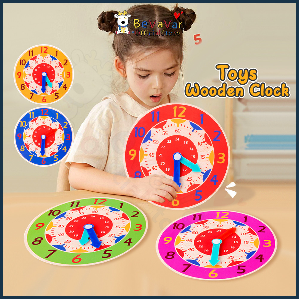 BEVAVAR Clock Model Toy Preschool Teaching Clock Model Toy Wooden Clock Toys Montessori Time Math Toys Learn Look Clock