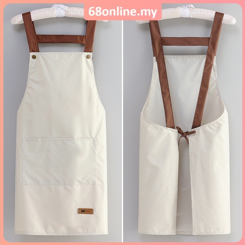 [Johor Seller] Apron Kitchen Cotton Apron Water Proof Large Pocket Oilproof Dirstproof Kitchen PU Cafe Shop Work Studio