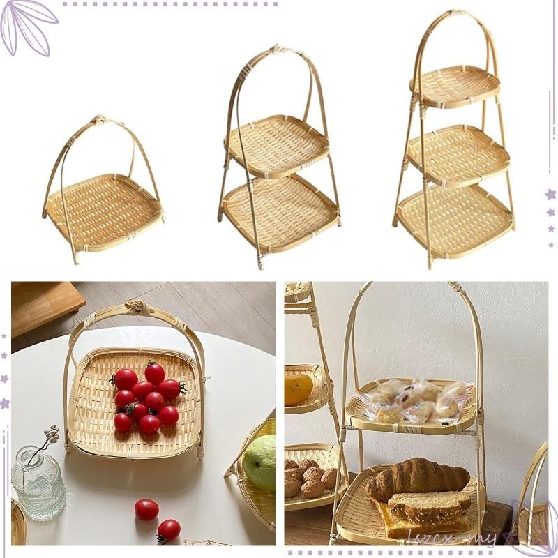 [LszcxMY] food tray Hand-Woven Fruit Basket 1/2/3 Layer Multi-functionHand Handwoven rattan tray