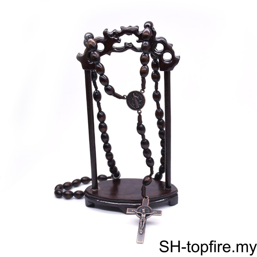 1/2/3/5 Handcrafted Wooden Rosaries with Cross Pendant Religious Jewelry Necklace Catholic Beads