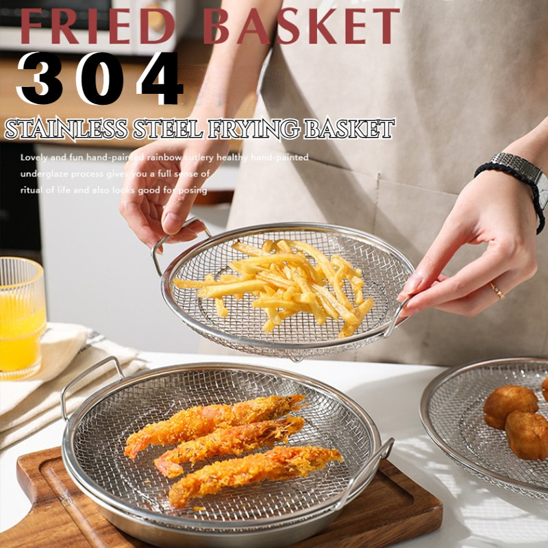 Kitchen Stainless Steel Frying Oil Strainer / Oil Leaking Mesh/ Fryer Oil Filter/ Frying Cooling Tray /Small Strainer Frying Basket/ Food Serving Basket 滤油盘Penapis minyak