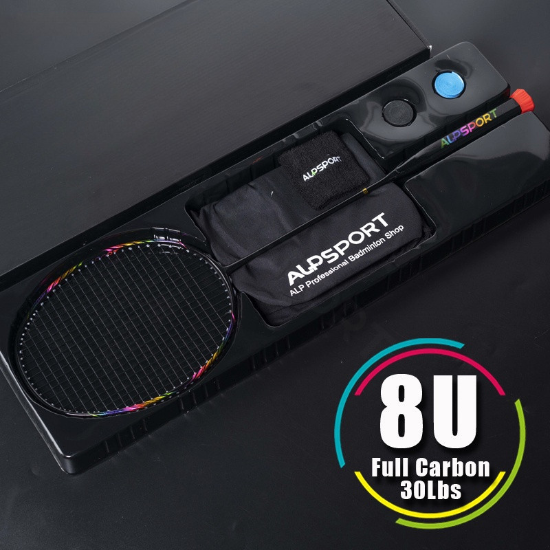 ALP BBQ2.0【Rainbow Frame + Titanium Alloy】8U G5 65g Super Light Original Design Damping Ring 100% Full Carbon Fiber Professional Badminton Racket Tied String Ultralight
