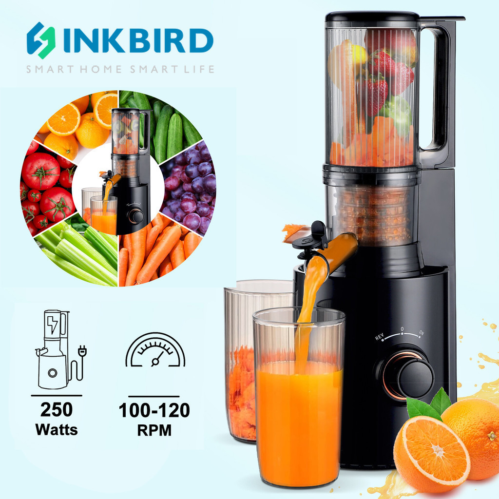 INKBIRD Cold Press Juicer Machine 250W Slow Juicer Fruit extractors 80mm Wide Chute BPA-Free 100-120 RPM with 2 cup