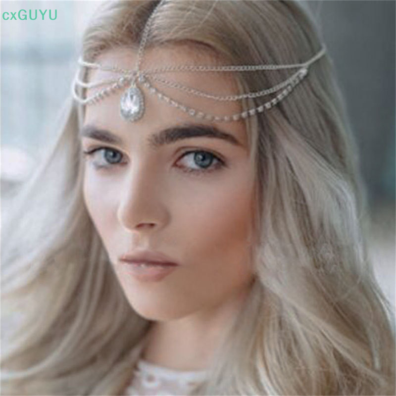 [cxGUYU] Crystal Forehead Necklace Women Crystal sel Hair Chain Tiara Water Drop Hair PRTA