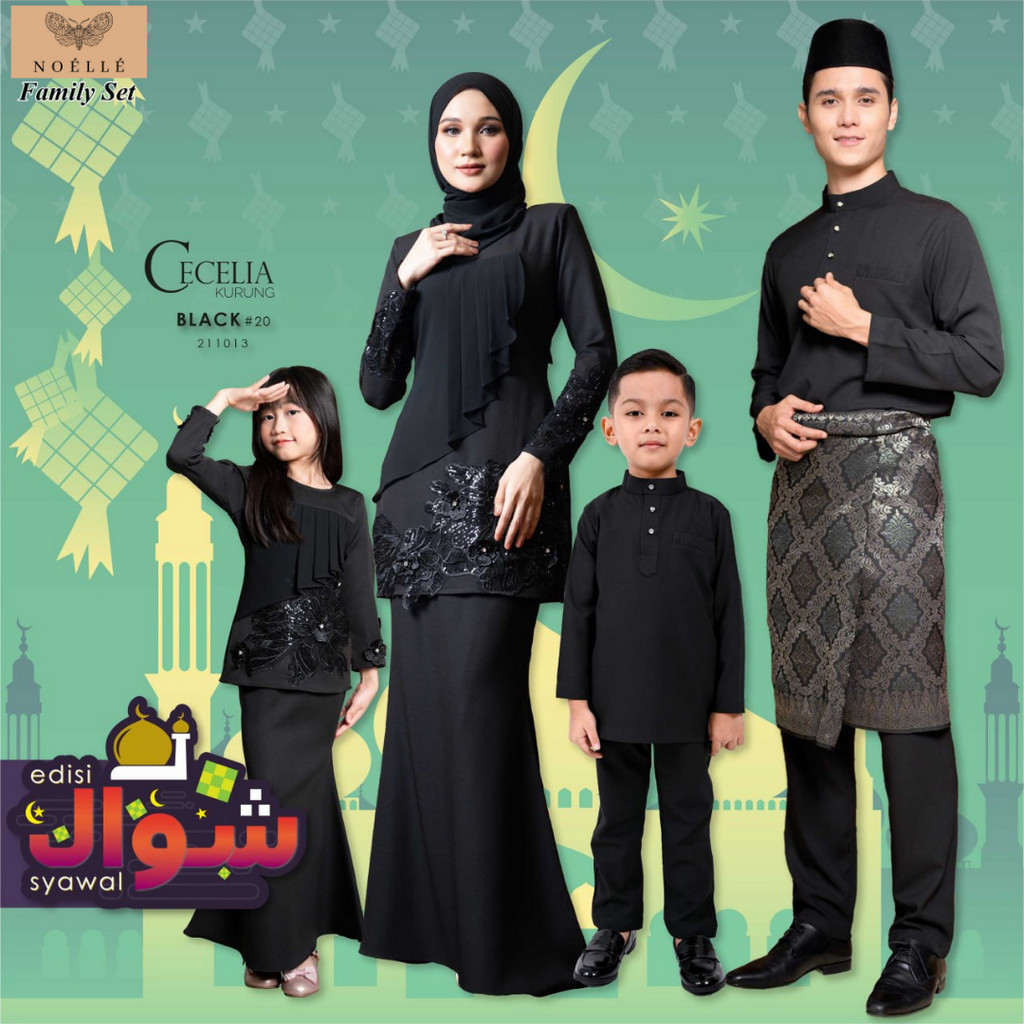 NOELLE Baju Raya Family Sedondon 2024 Baju Kurung Ibu Anak Baju Melayu Ayah Anak Baby Sedondon CECELIA - BLACK 20