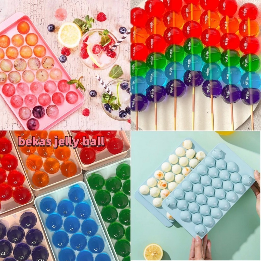 Acuan Jelly Ball Tray 3D 37 Grids Plastik Jelly Ball Rainbow Jelly Ball Mold Round Ice Cube Kitchen Tools Accessories 37 Grid Colorful 3D Ball Round Cube Ice Molder Kitchen Plastic Ice Tray