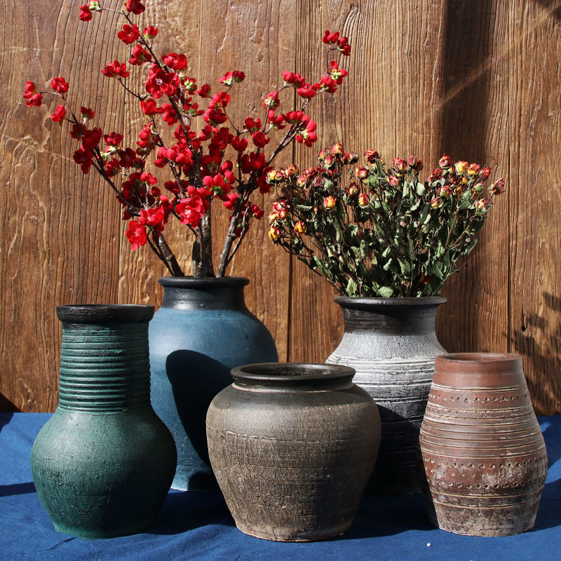 Handmade Pottery Pot Stoneware Vase Succulent Flowerpot Retro Vase Flowerware Clay Pot Tile Pot Dried Flower Decoration