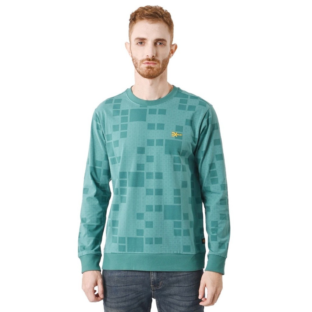 EXHAUST Long Sleeve Sweater-Dk. Blue/Green 1410