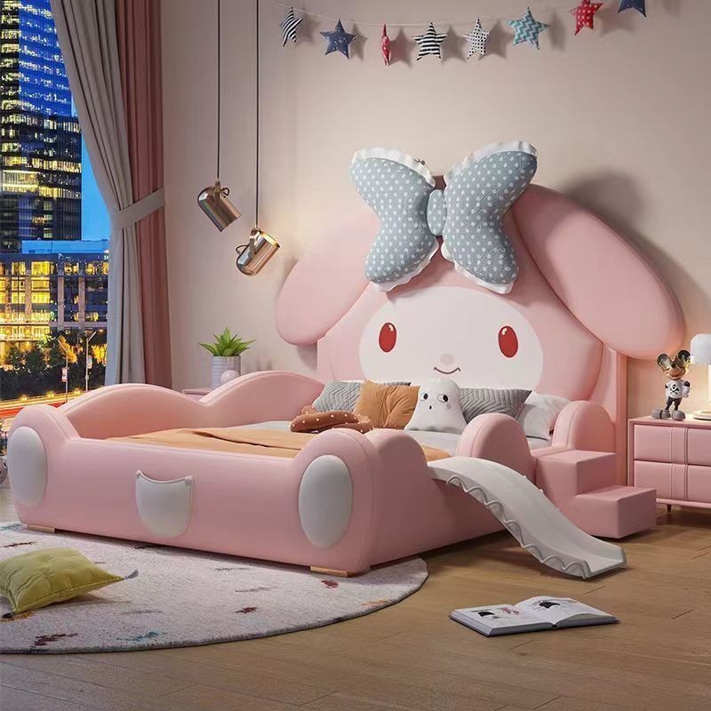 Pink Children's Bed Girl Princess Bed With Guardrail Melody Cartoon Creative Light Luxury Girl Ins Internet Celebrity So