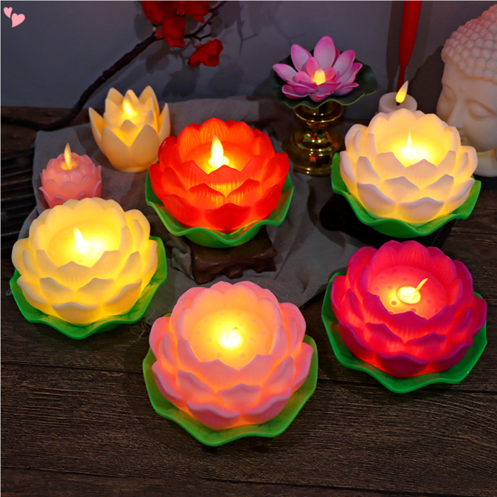 Simulation Lotus lamp Buddhism Prayer Accessories LED Flower Light Buddhism Bedroom Light Flower Night Light LED Buddhism Light Lotus Lights for Buddha Altar Vintage Plastic Candle