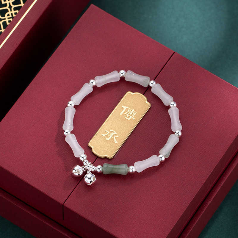 Bell Bamboo Bracelet Girl Girlfriends Colored Glass White Jade Bracelet Niche Light Luxury Exquisite High-End Bracelet Bracelet