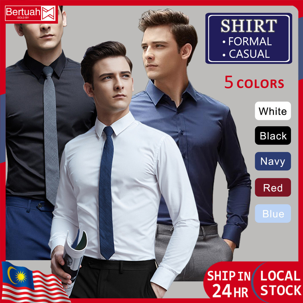 Baju Lengan Panjang Lelaki Formal Button Smart Casual Plus Size Long Sleeve Slim Fit Suit Men Shirt Kemeja Lelaki