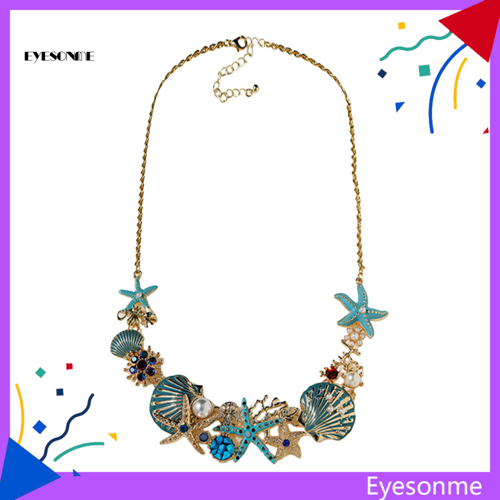 EYES Seashell Jewelry Handcrafted Seashell Jewelry Exquisite Ocean Theme Women's Necklace with Starfish Coral Shell Faux Pearl and Rhinestone Decor for Lady for Southeast