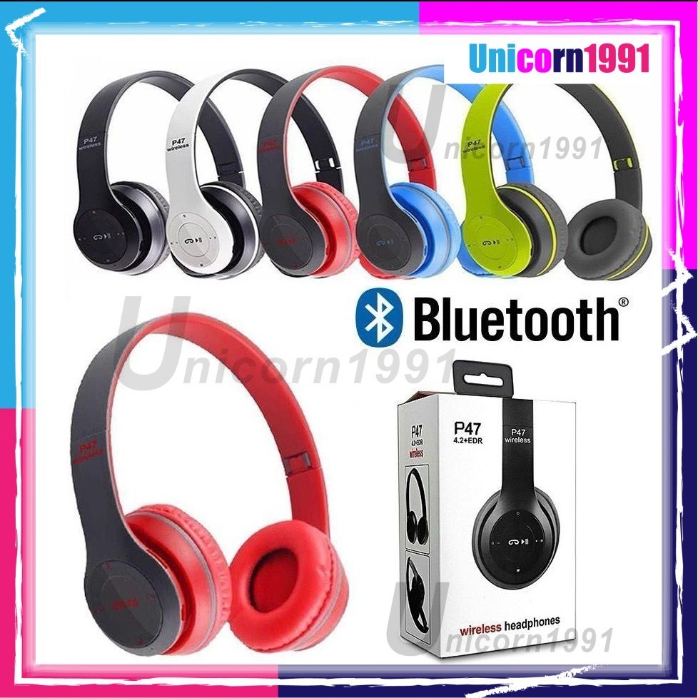 7-1【 Murah Sekali】 Wireless Bluetooth Headphone of P47> New generation Premium Stereo HIFI Bass no aux cable MP