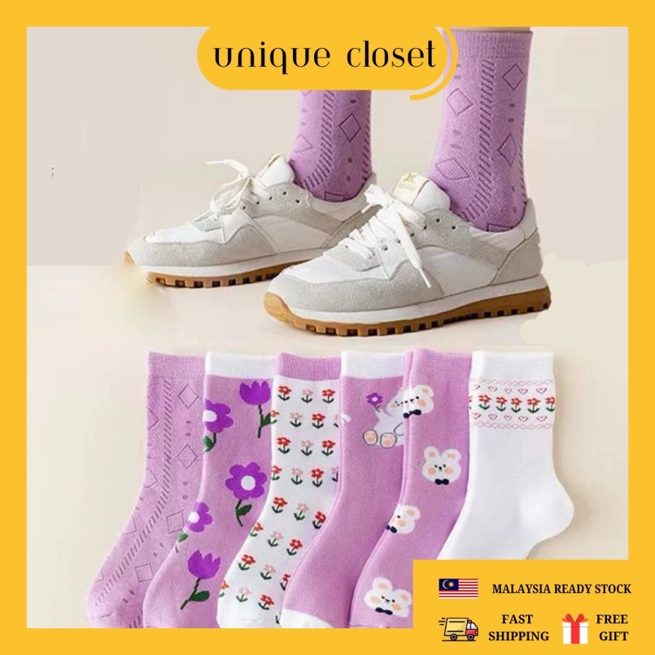 [Ready Stock] Unique Closet 1 Pair of Purple Series Rabbit Sock Confinement Thick Socks Women Stoking Stokin Muslimah 袜子