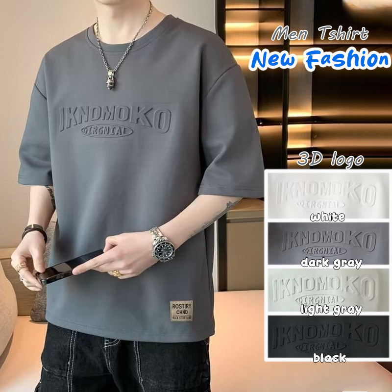 Ready Stock Plain T Shirt Men Short Sleeve Fashionable Print Korean Style Round Neck Tshirt Men Baju T Shirt Lelaki