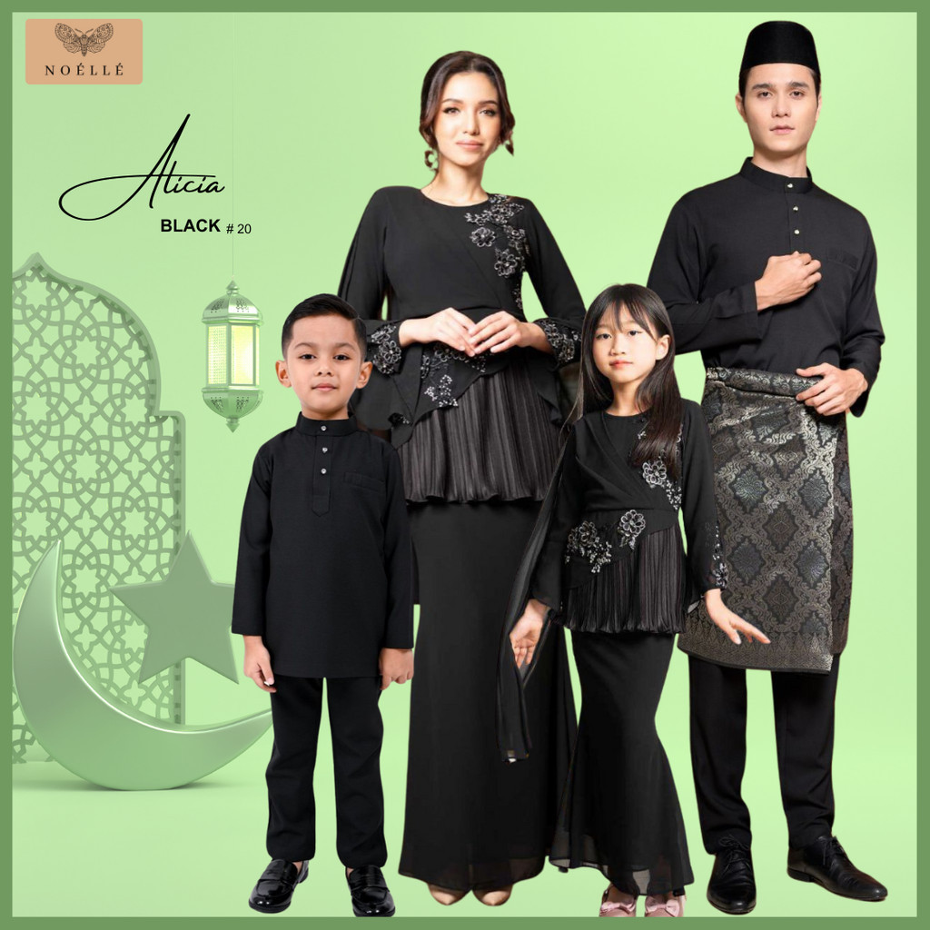 NOELLE Baju Raya Family Sedondon 2024 Baju Kurung Ibu Anak Baju Melayu Ayah Anak Baby Sedondon ALICIA - BLACK 20