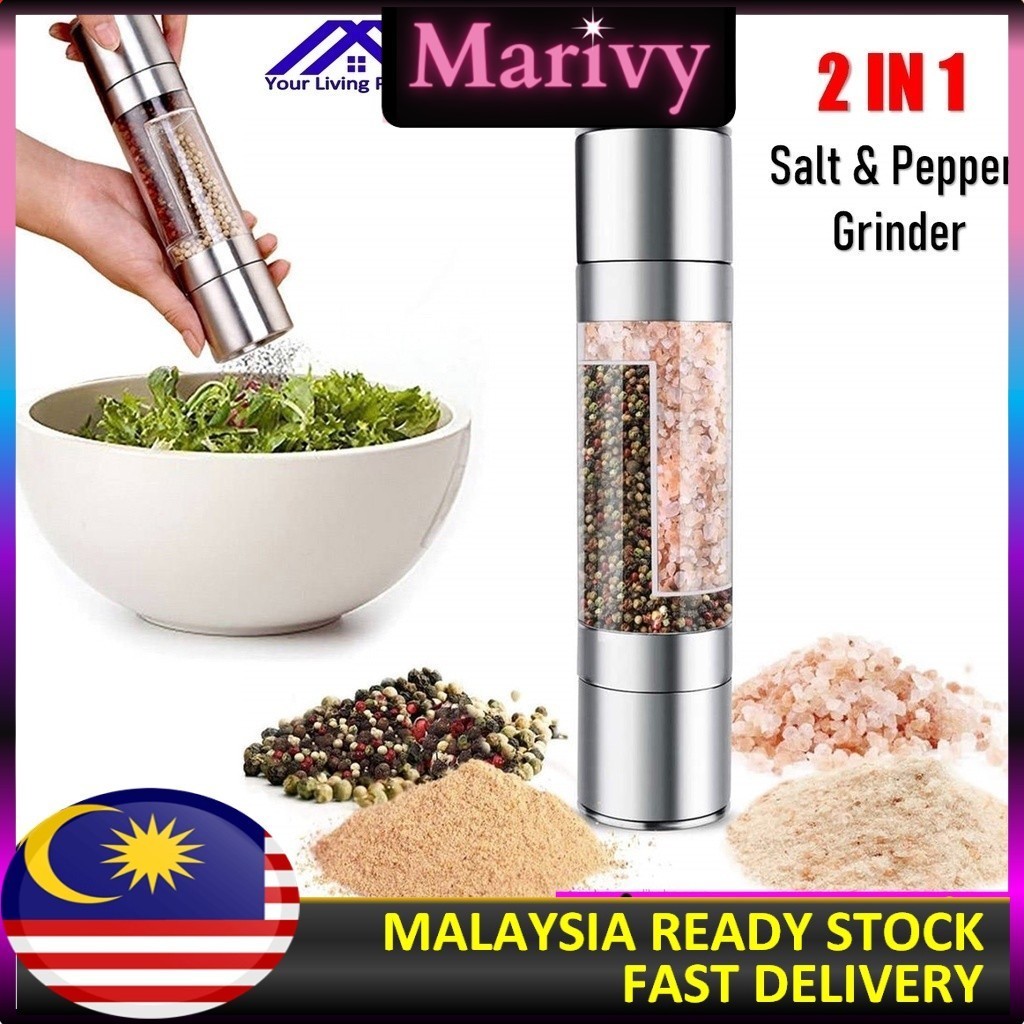 2 in 1 Stainless Steel Salt Pepper Mill Herb Spice Grinder With Adjustable Coarseness Ceramic Pengisar Lada Garam 胡椒研磨