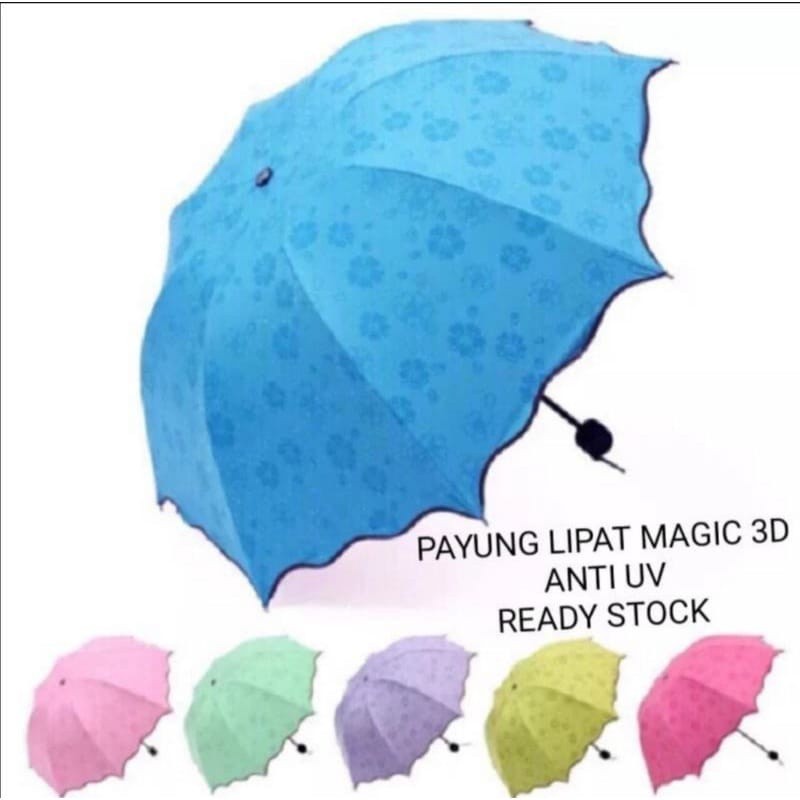 MATAHARI Anti-uv folding umbrella 3D folding Vinyl umbrella / Magic Vinyl Umbrella / 3D Magic Umbrella Appears BLUE FLOWER Motifs When Wet Bonus Cover / Folding Umbrella / anti-UV Sunlight Umbrella original