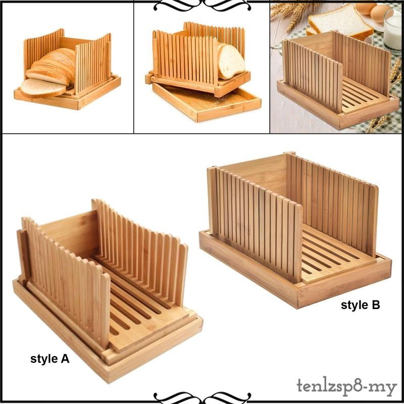 [Tenlzsp8] Bamboo Bread Slicers, Foldable Compact Crumb Catcher Bread Slicing Guide Bread Slicers Machine Toast Cutter,