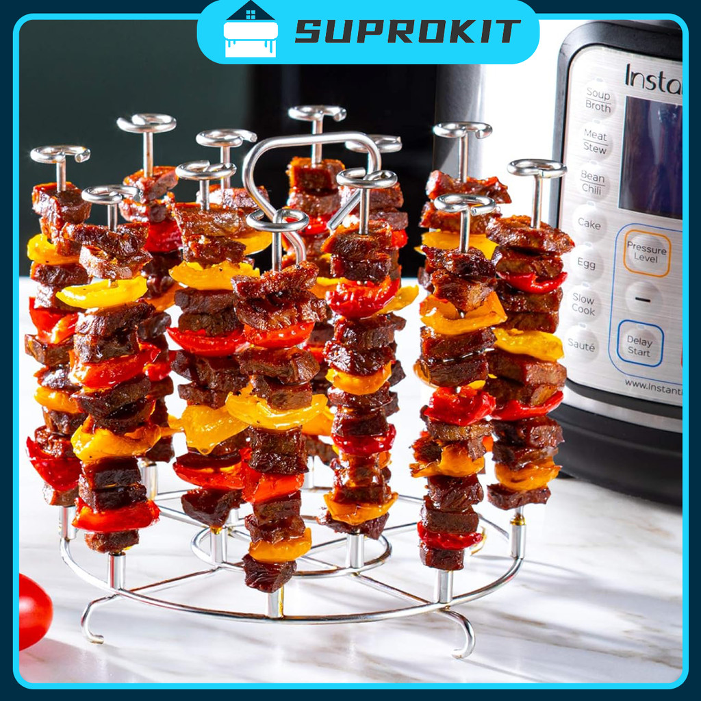Air Fryer Kebab Rack 304 Stainless Steel Fryer Skewer Stand Vertical 6 Quart Air Fryer Accessories for Kabobs Chicken Meat Seafood 空气炸锅烤架