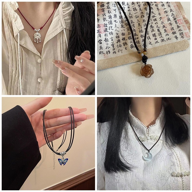 New Chinese Style Necklace Safety Lock Bell Pendant Neck Chain Handcrafted Woven Necklaces Fashionable Accessories Friend Gifts