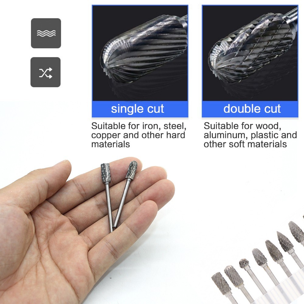[] 3mm Tungsten Steel Grinding Head Single Double Cut Carbide Burrs Drill Hand Tools