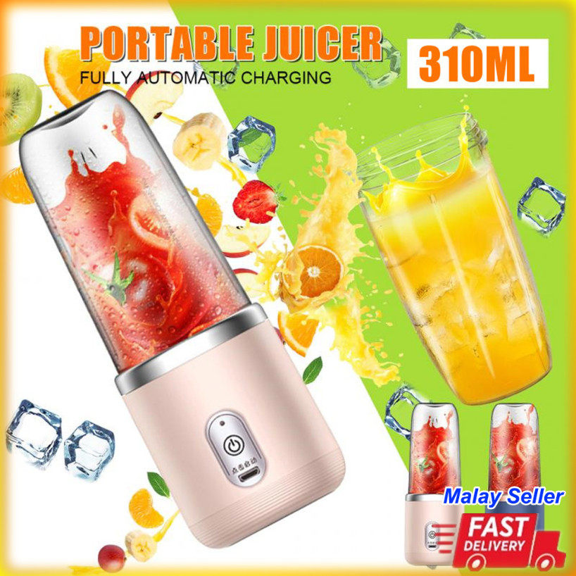 2Cup Electric Fruit Juicer Blender 榨汁机 榨汁杯 果汁機 双杯 6 Blade Household Mini Wireless Portable USB Charging Juice Cup Mixer Soy Milk Maker 310ml